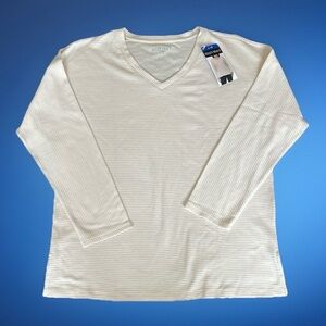 NWT Ellen Tracy Cream Ribbed Long Sleeve Oversized V-Neck Top sz L